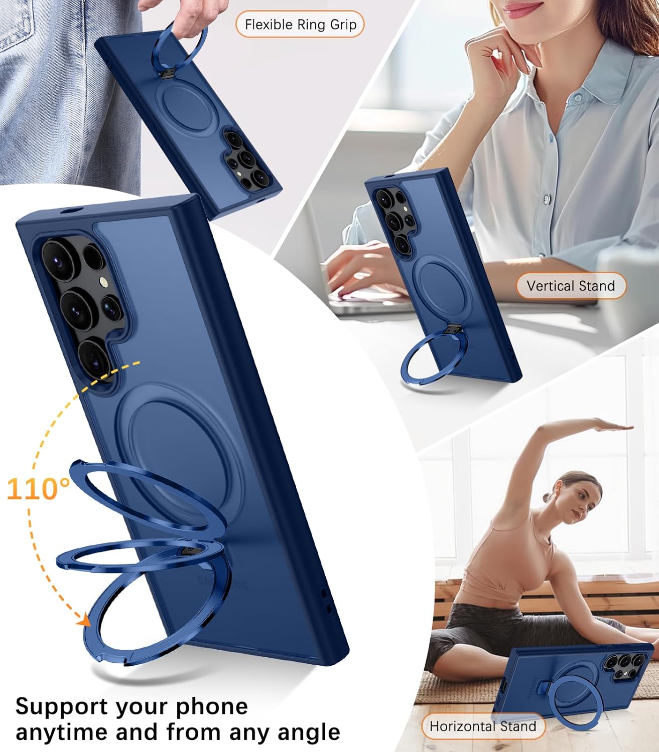Samsung Galaxy S26 Ultra Magnetic Ring with Magsafe Scratchproof Translucent Matte Kickstand Case - Blue
