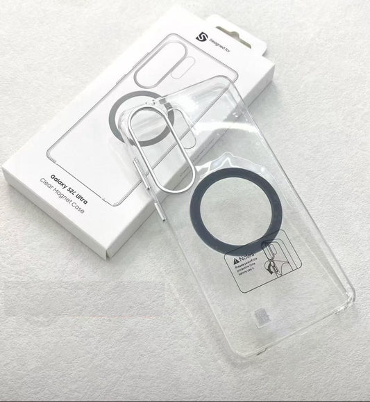 Samsung Galaxy S25 Ultra Anti-Yellowing Crystal Clear Magsafe Case with Metalic Button & Camera Ring