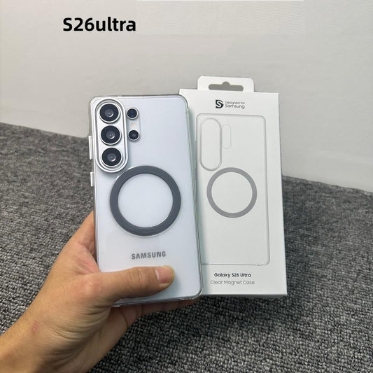 Samsung Galaxy S26 Ultra Anti-Yellowing Crystal Clear Magsafe Case with Metalic Button & Camera Ring