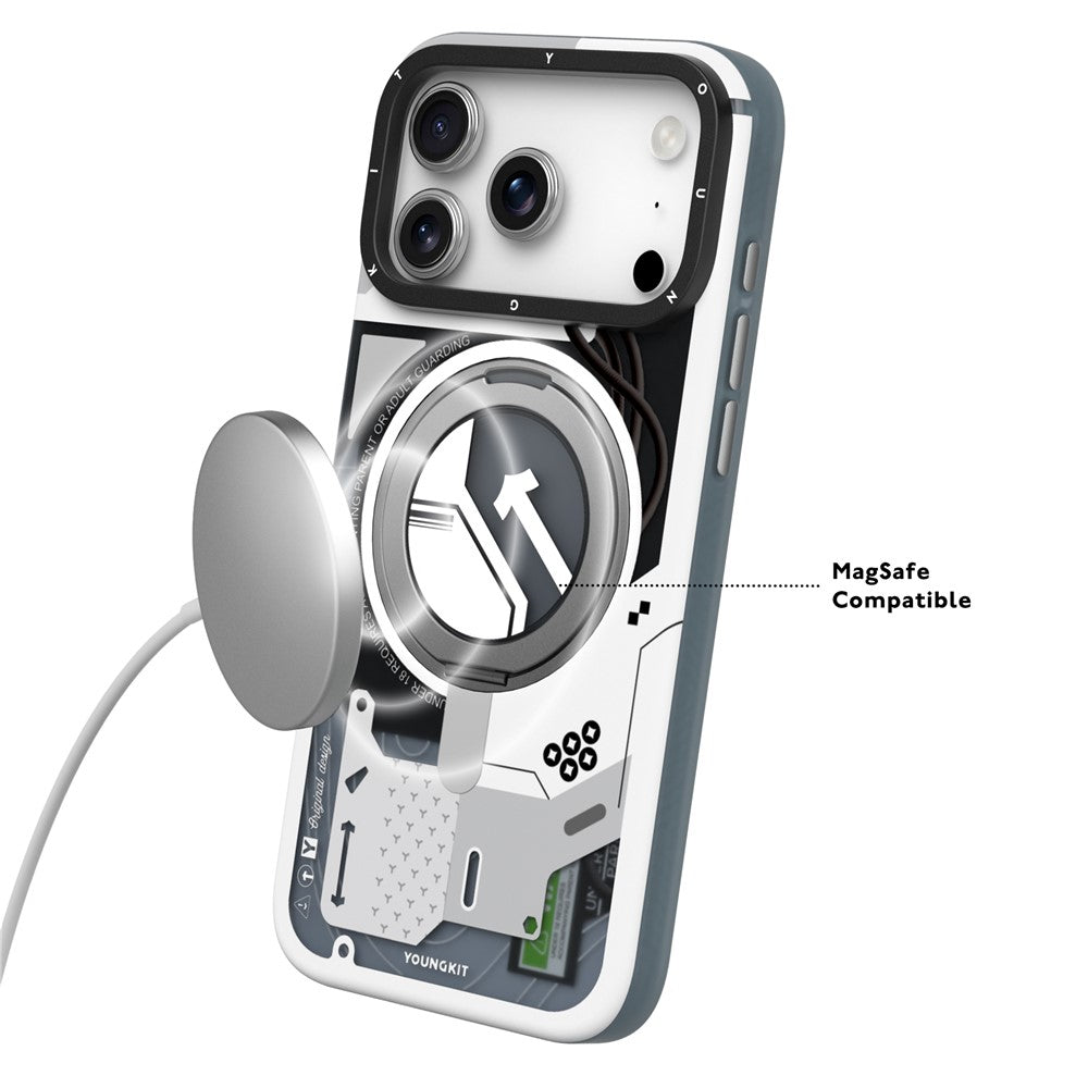 iPhone 17 Pro Max Youngkit Cover, Starship Series 360° Rotation Ring Stand with Magsafe - White