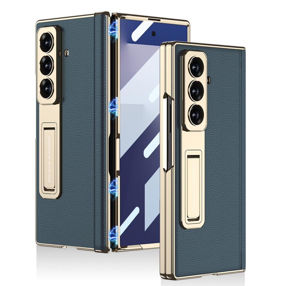 Samsung Galaxy Z Fold7 Leather Case, Phantom Series Kickstand Magnetic Hinge Protection - Green