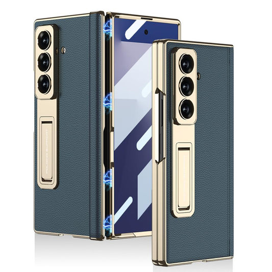 Samsung Galaxy Z Fold7 Leather Case, Phantom Series Kickstand Magnetic Hinge Protection - Green