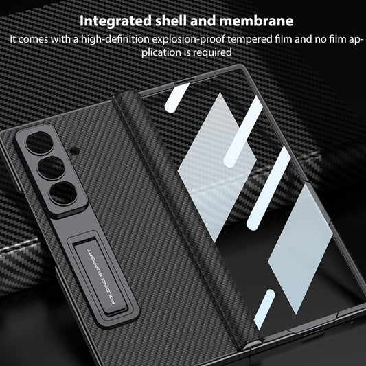 Samsung Galaxy Z Fold7 Leather Case, Phantom Series Kickstand Magnetic Hinge Protection - Carbon