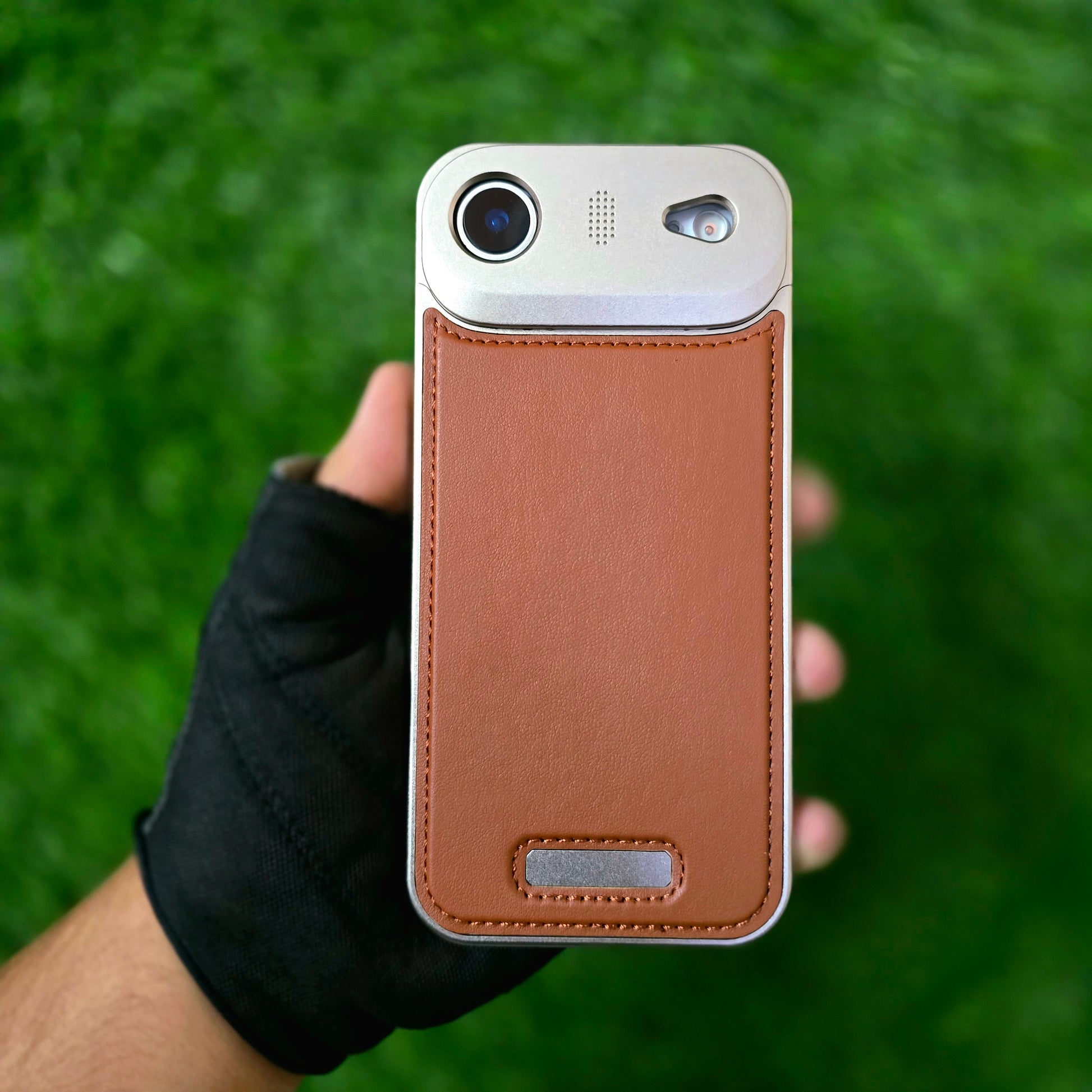 iPhone 17 Air Metal Bumper Case, AeroFLex Aluminum + Leather Case with Aroma Perfume Cover with Magsafe - Brown