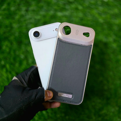iPhone 17 Air Metal Bumper Case, AeroFLex Aluminum + Leather Case with Aroma Perfume Cover with Magsafe - Grey