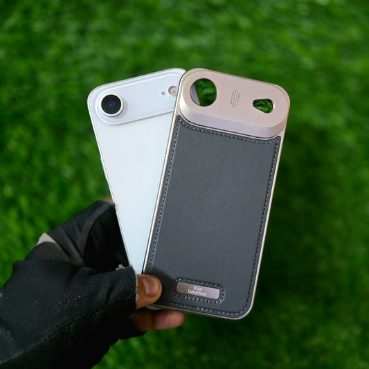 iPhone 17 Air Metal Bumper Case, AeroFLex Aluminum + Leather Case with Aroma Perfume Cover with Magsafe - Grey