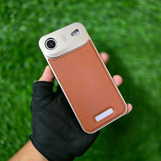 iPhone 17 Air Metal Bumper Case, AeroFLex Aluminum + Leather Case with Aroma Perfume Cover with Magsafe - Brown