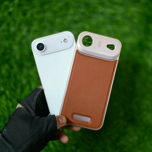 iPhone 17 Air Metal Bumper Case, AeroFLex Aluminum + Leather Case with Aroma Perfume Cover with Magsafe - Brown