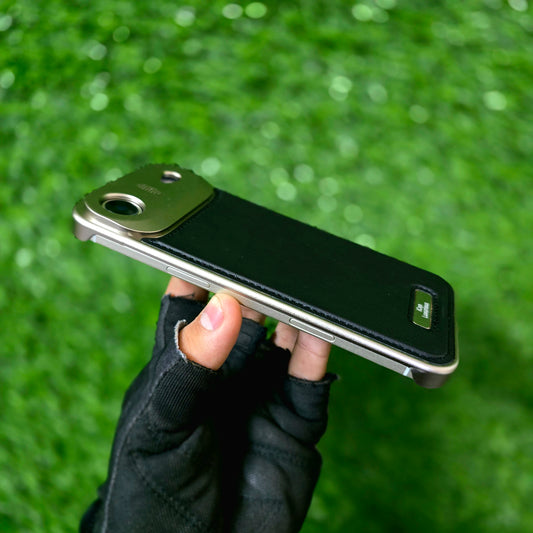 iPhone 17 Air Metal Bumper Case, AeroFLex Aluminum + Leather Case with Aroma Perfume Cover with Magsafe - Black