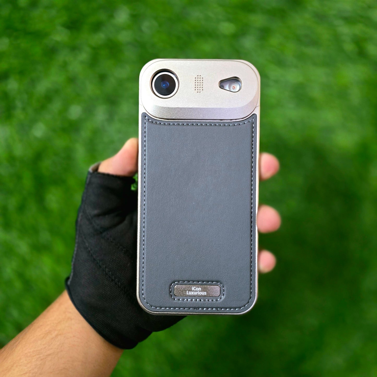 iPhone 17 Air Metal Bumper Case, AeroFLex Aluminum + Leather Case with Aroma Perfume Cover with Magsafe - Grey