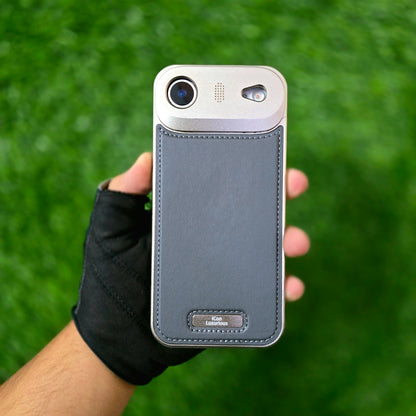 iPhone 17 Air Metal Bumper Case, AeroFLex Aluminum + Leather Case with Aroma Perfume Cover with Magsafe - Grey
