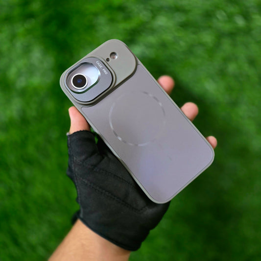 iPhone 17 Air Matte Finish Metal Camera Kickstand Back Cover with Magsafe - grey