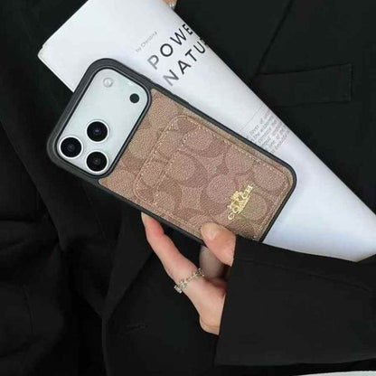 iPhone 17 Pro Max Luxury Leather, Vintage Art Coach Leather Case with Wallet Cart Slot
