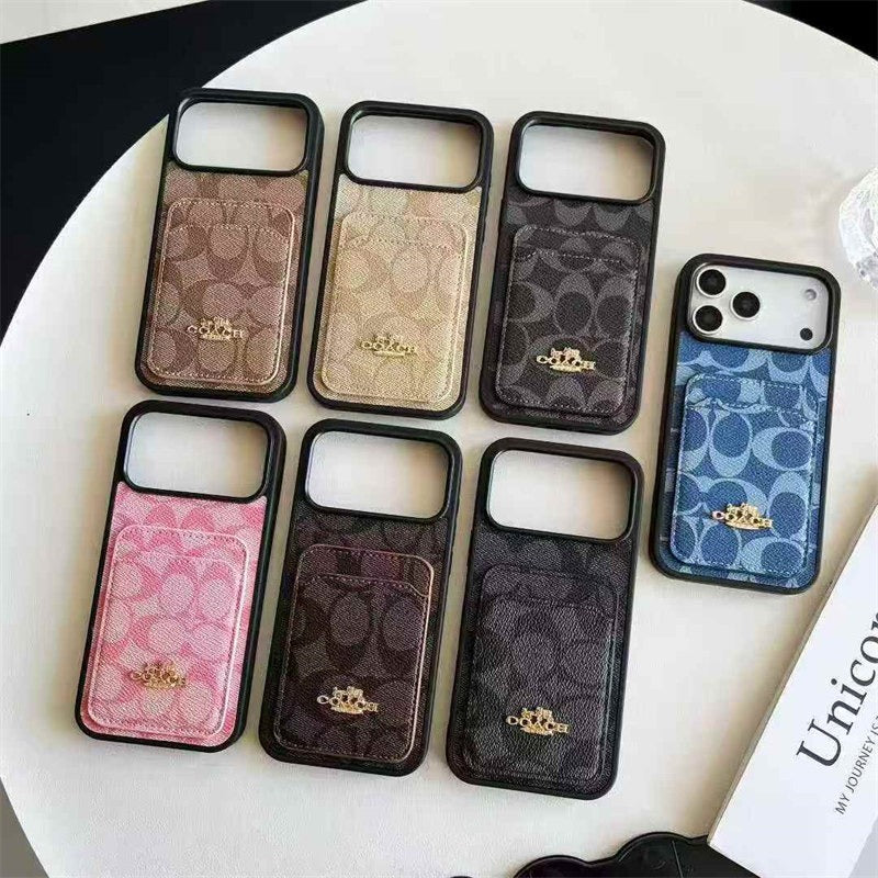iPhone 17 Pro Max Luxury Leather, Vintage Art Coach Leather Case with Wallet Cart Slot
