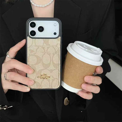 iPhone 17 Pro Max Luxury Leather, Vintage Art Coach Leather Case with Wallet Cart Slot