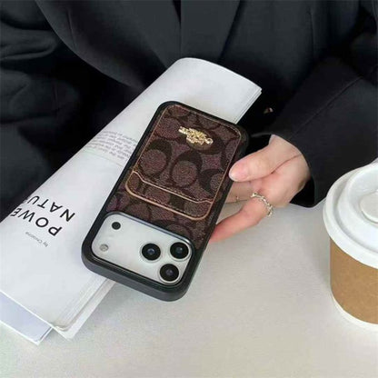 iPhone 17 Pro Max Luxury Leather, Vintage Art Coach Leather Case with Wallet Cart Slot