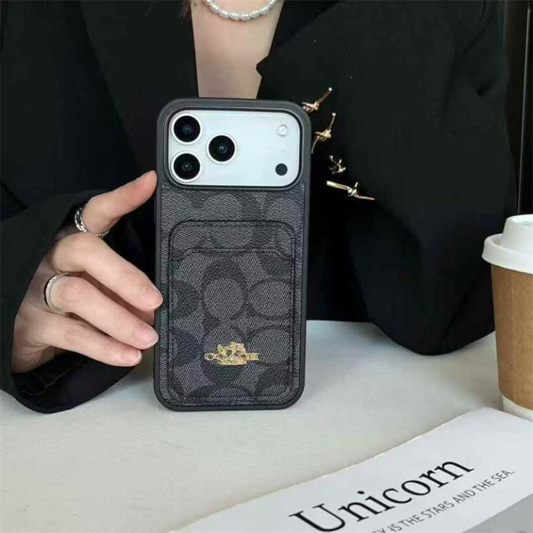 iPhone 17 Pro Max Luxury Leather, Vintage Art Coach Leather Case with Wallet Cart Slot