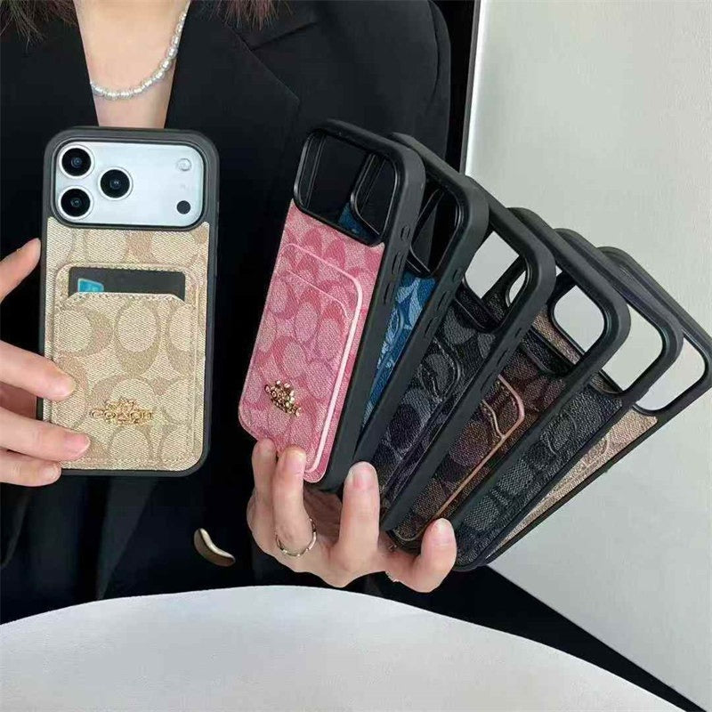 iPhone 17 Pro Max Luxury Leather, Vintage Art Coach Leather Case with Wallet Cart Slot