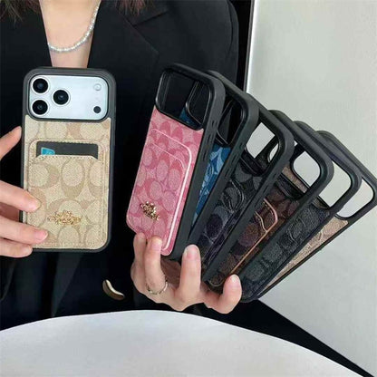 iPhone 17 Pro Max Luxury Leather, Vintage Art Coach Leather Case with Wallet Cart Slot