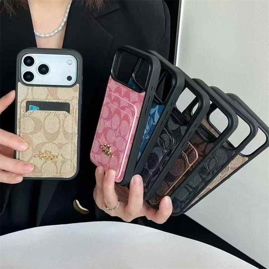 iPhone 17 Pro Max Luxury Leather, Vintage Art Coach Leather Case with Wallet Cart Slot