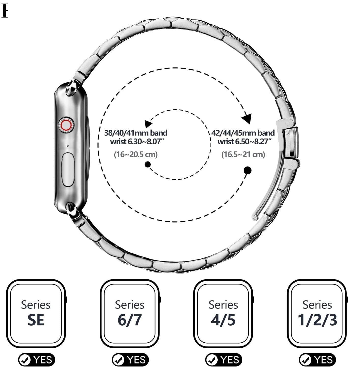 Sports Wrist Strap Stainless Steel Metal Band iWatch Strap for (42-44-45-46-49 MM) - Silver