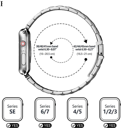 Sports Wrist Strap Stainless Steel Metal Band iWatch Strap for (42-44-45-46-49 MM) - Silver