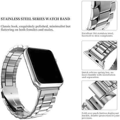 Sports Wrist Strap Stainless Steel Metal Band iWatch Strap for (42-44-45-46-49 MM) - Silver