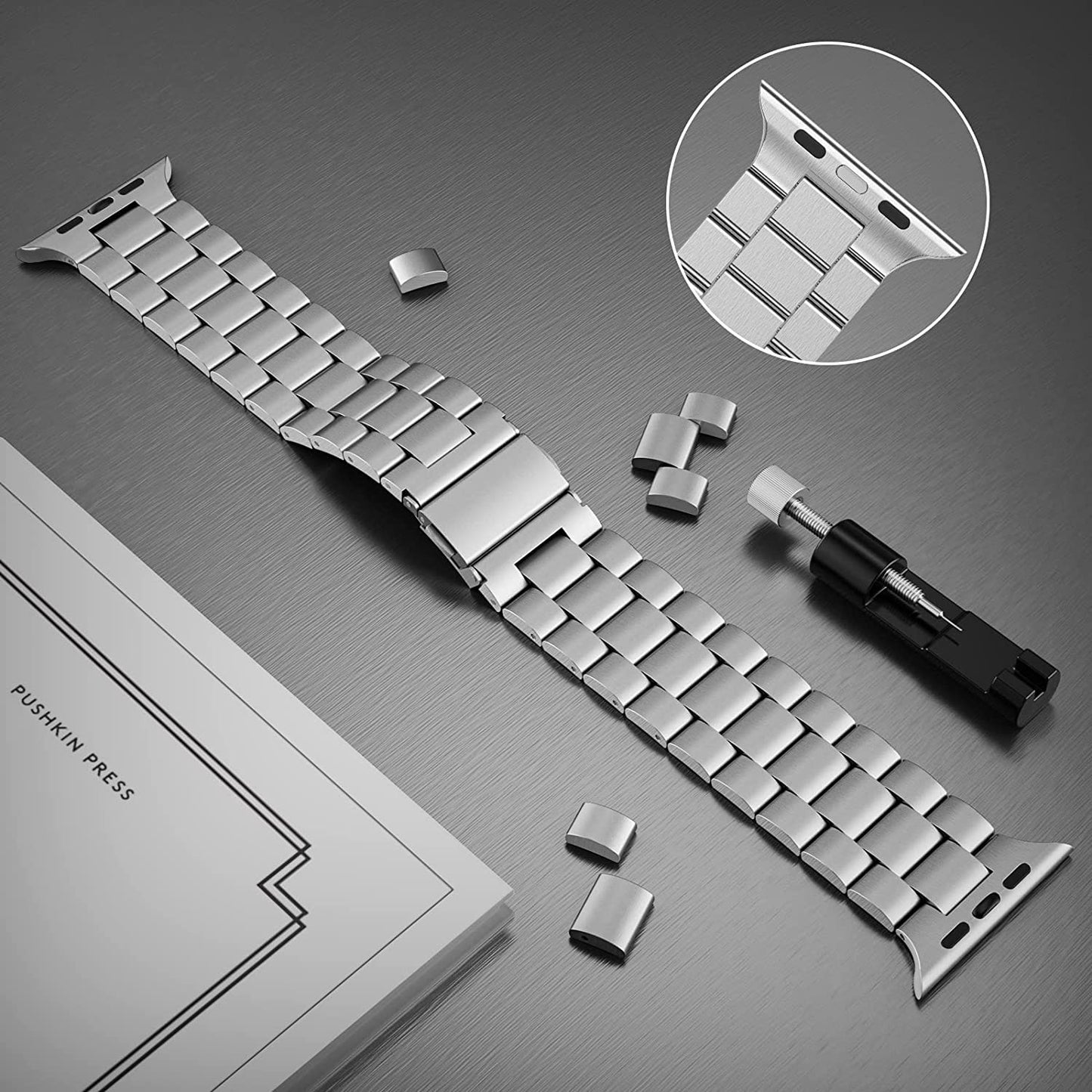 Sports Wrist Strap Stainless Steel Metal Band iWatch Strap for (42-44-45-46-49 MM) - Silver