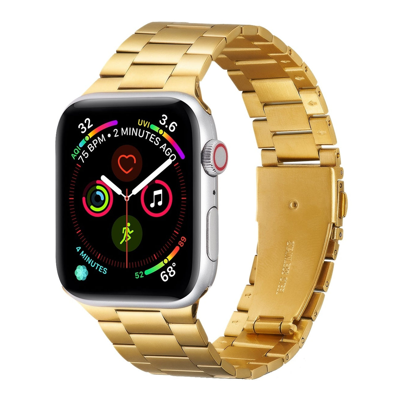 Sports Wrist Strap Stainless Steel Metal Band iWatch Strap for (42-44-45-46-49 MM) - Gold