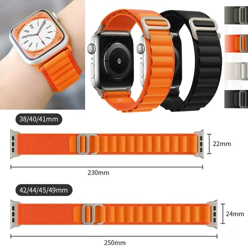 Alpine Nylon Loop iWatch Strap for iWatch Band for (42-44-45-46-49 MM) - Orange