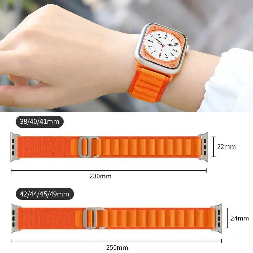 Alpine Nylon Loop iWatch Strap for iWatch Band for (42-44-45-46-49 MM) - Orange