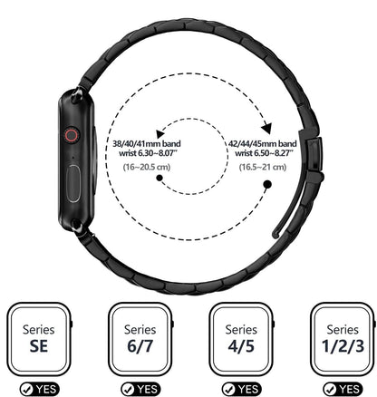 Sports Wrist Strap Stainless Steel Metal Band iWatch Strap for (42-44-45-46-49 MM) - Black