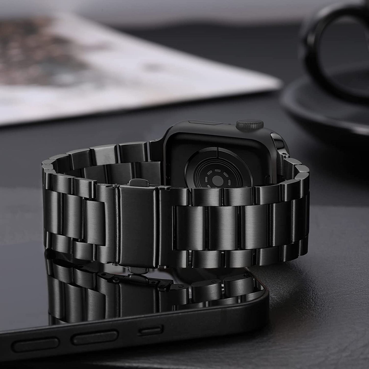Sports Wrist Strap Stainless Steel Metal Band iWatch Strap for (42-44-45-46-49 MM) - Black