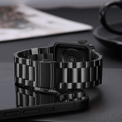 Sports Wrist Strap Stainless Steel Metal Band iWatch Strap for (42-44-45-46-49 MM) - Black
