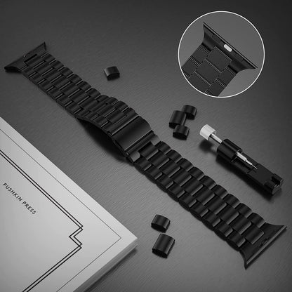 Sports Wrist Strap Stainless Steel Metal Band iWatch Strap for (42-44-45-46-49 MM) - Black