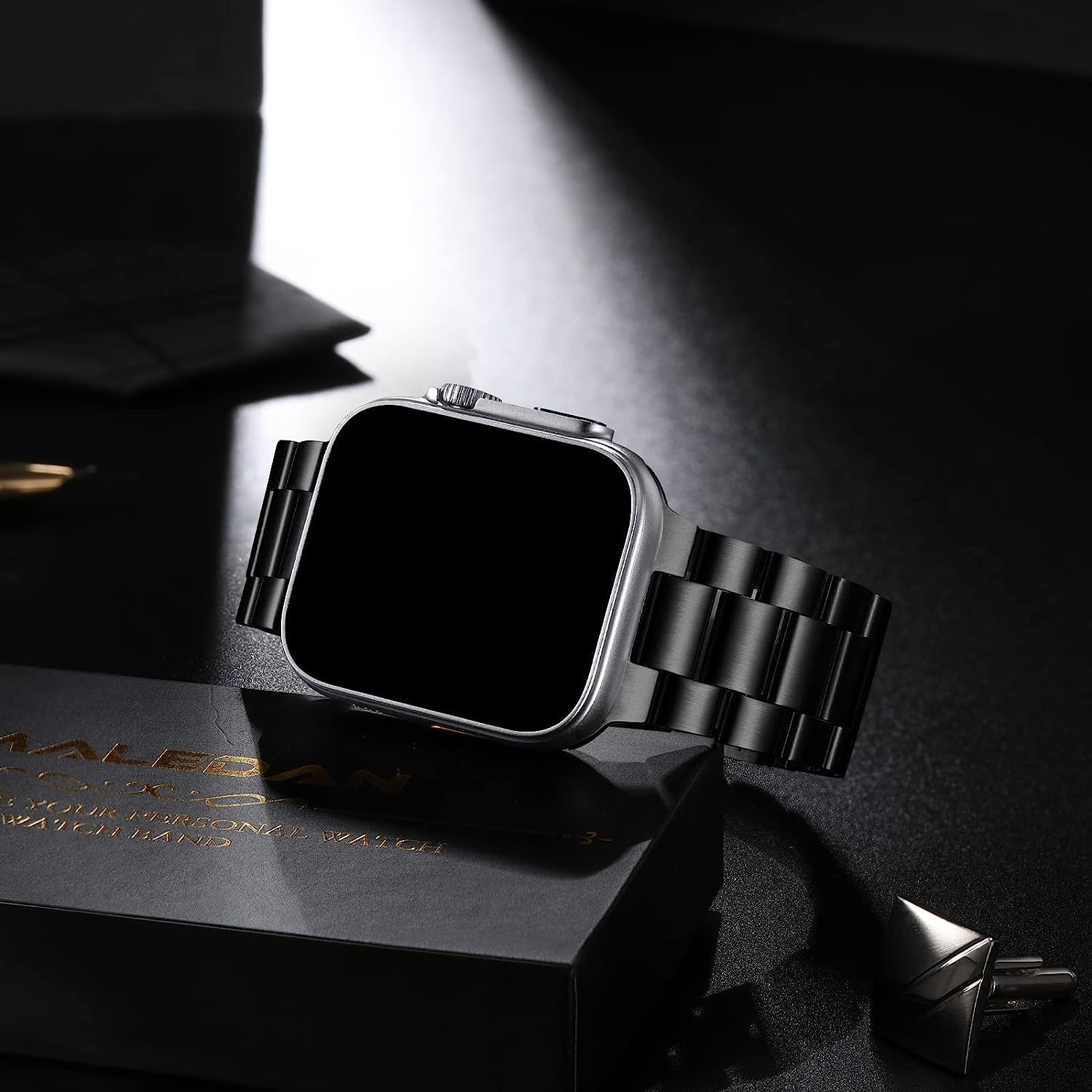 Sports Wrist Strap Stainless Steel Metal Band iWatch Strap for (42-44-45-46-49 MM) - Black
