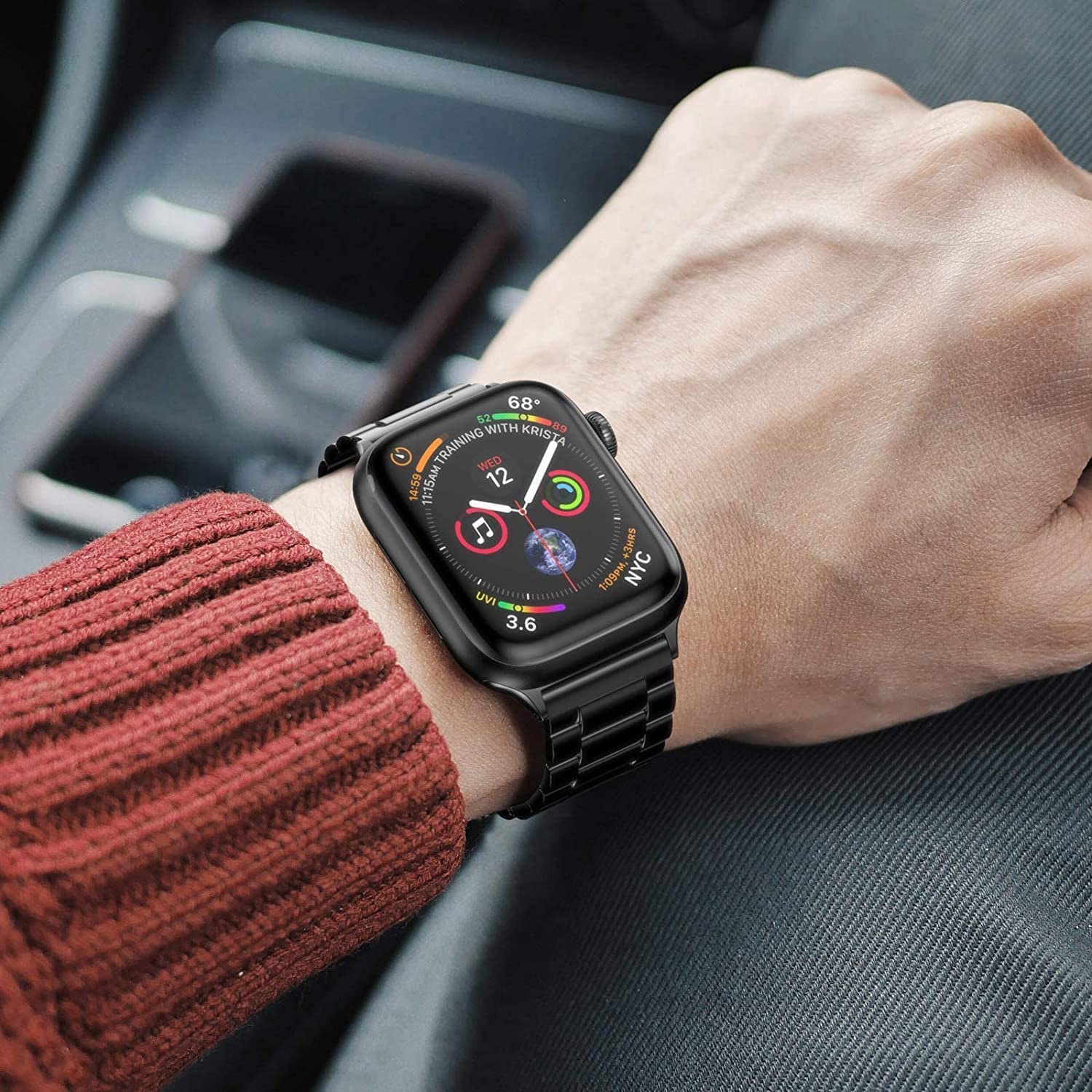 Sports Wrist Strap Stainless Steel Metal Band iWatch Strap for (42-44-45-46-49 MM) - Black