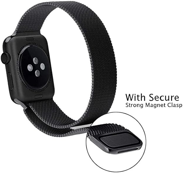 Stainless Steel Magnetic Absorption Strap Metal Mesh Quick Release Wristband for (38-40-41 MM) - Black