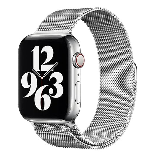 Stainless Steel Magnetic Absorption Strap Metal Mesh Quick Release Wristband for (42-44-45-46-49 MM) - Silver