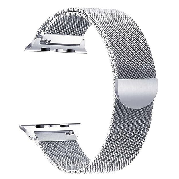 Stainless Steel Magnetic Absorption Strap Metal Mesh Quick Release Wristband for (42-44-45-46-49 MM) - Silver