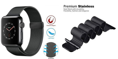 Stainless Steel Magnetic Absorption Strap Metal Mesh Quick Release Wristband for (38-40-41 MM) - Black