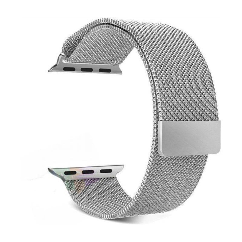 Stainless Steel Magnetic Absorption Strap Metal Mesh Quick Release Wristband for (42-44-45-46-49 MM) - Silver
