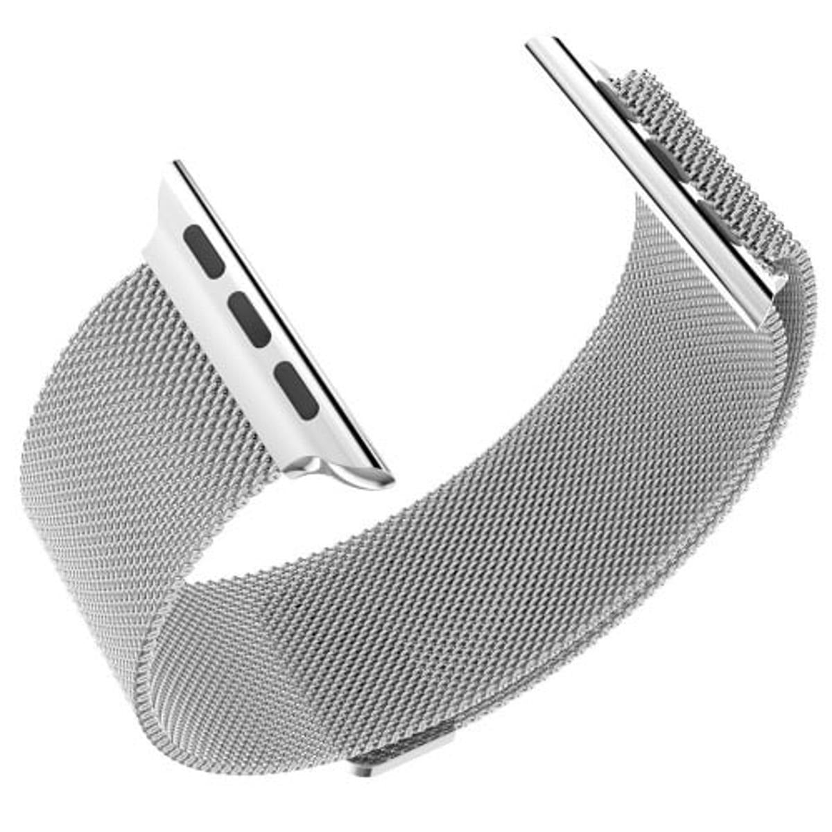 Stainless Steel Magnetic Absorption Strap Metal Mesh Quick Release Wristband for (38-40-41 MM) - Silver