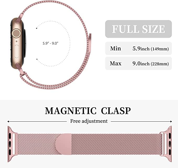 Stainless Steel Magnetic Absorption Strap Metal Mesh Quick Release Wristband for (42-44-45-46-49 MM) - Rose Gold