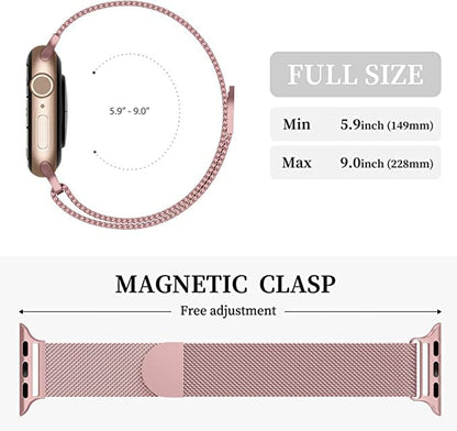 Stainless Steel Magnetic Absorption Strap Metal Mesh Quick Release Wristband for (42-44-45-46-49 MM) - Rose Gold
