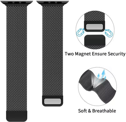 Stainless Steel Magnetic Absorption Strap Metal Mesh Quick Release Wristband for (38-40-41 MM) - Black