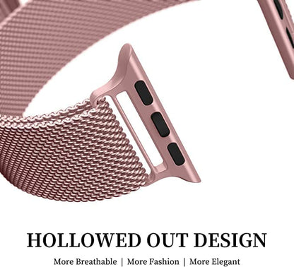 Stainless Steel Magnetic Absorption Strap Metal Mesh Quick Release Wristband for (38-40-41 MM) - Rose Gold