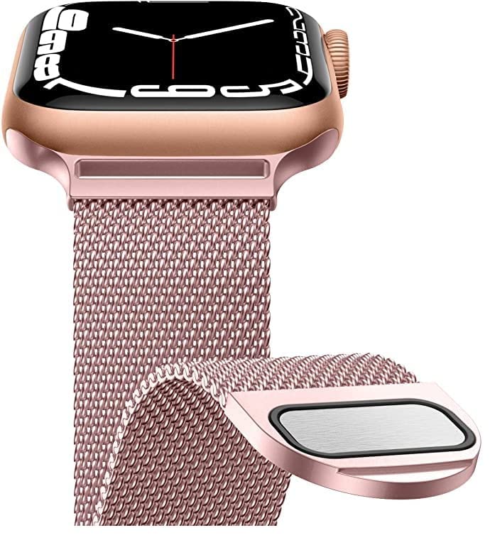 Stainless Steel Magnetic Absorption Strap Metal Mesh Quick Release Wristband for (38-40-41 MM) - Rose Gold
