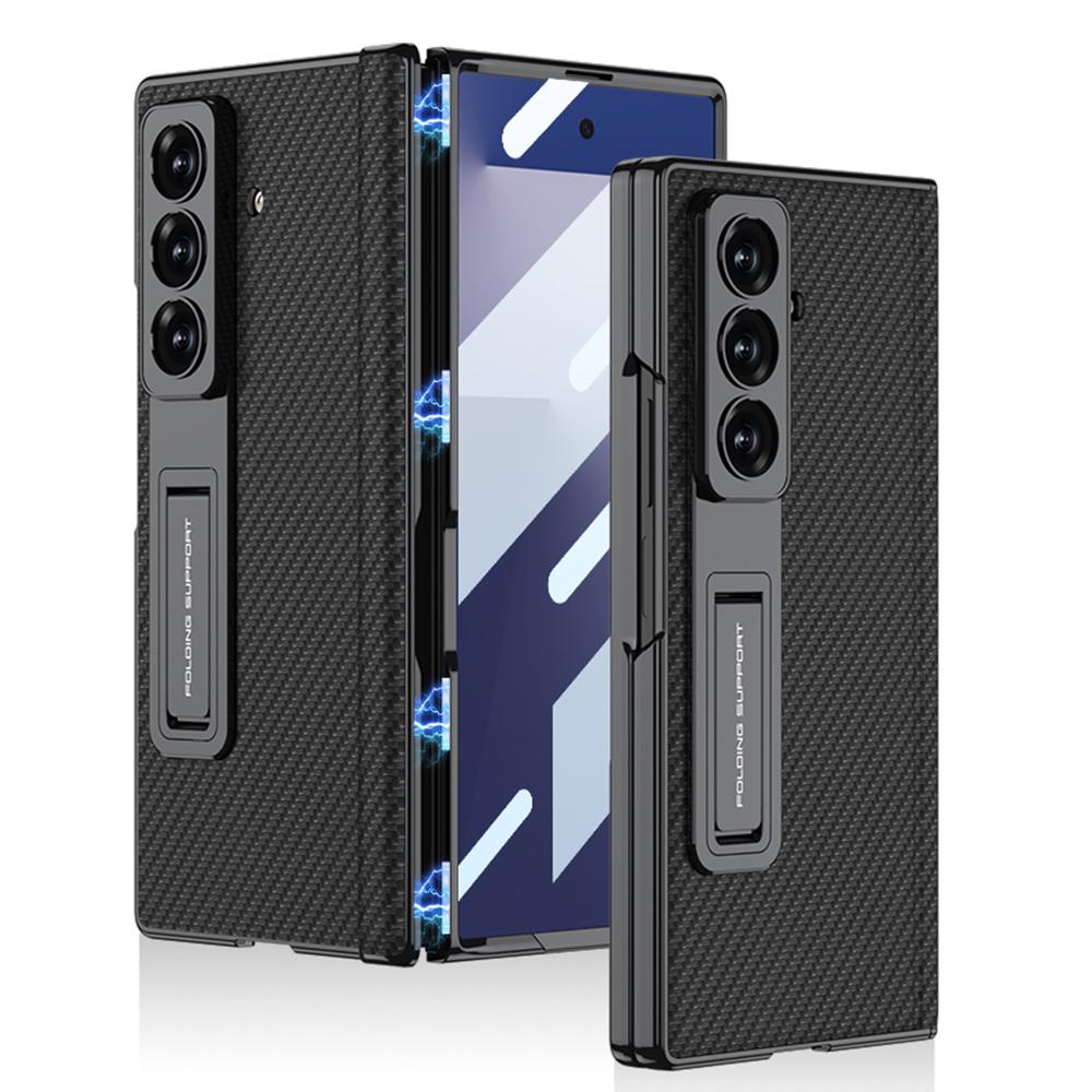 Samsung Galaxy Z Fold7 Leather Case, Phantom Series Kickstand Magnetic Hinge Protection - Carbon