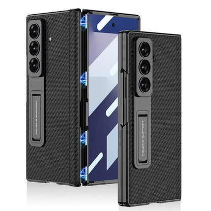 Samsung Galaxy Z Fold7 Leather Case, Phantom Series Kickstand Magnetic Hinge Protection - Carbon